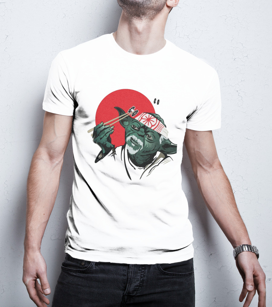 Master Yoda With Chopsticks Karate Kid Miyagi Headband Red Circle T-Shirt
