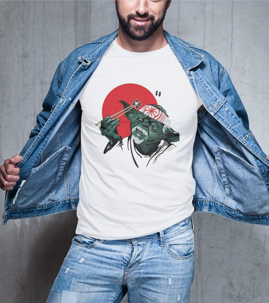 Master Yoda With Chopsticks Karate Kid Miyagi Headband Red Circle T-Shirt