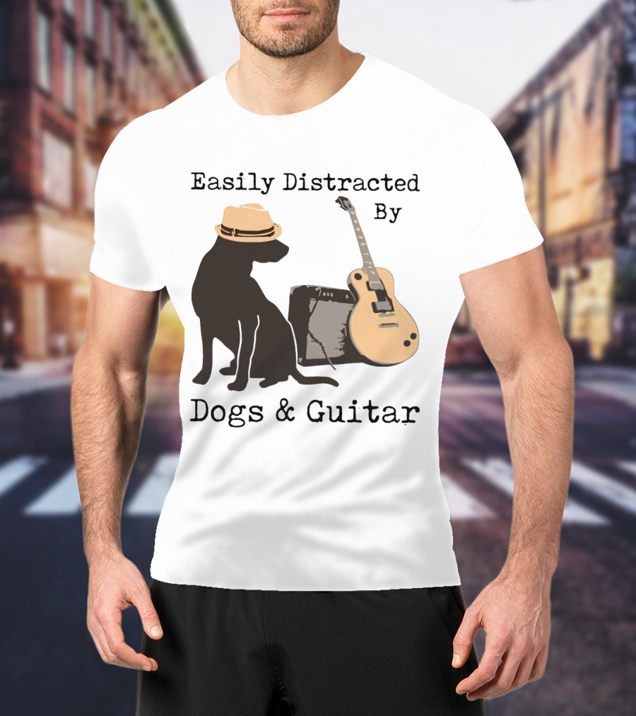 Easily Distracted By Dogs And Guitar Hat And Amplifier T-Shirt