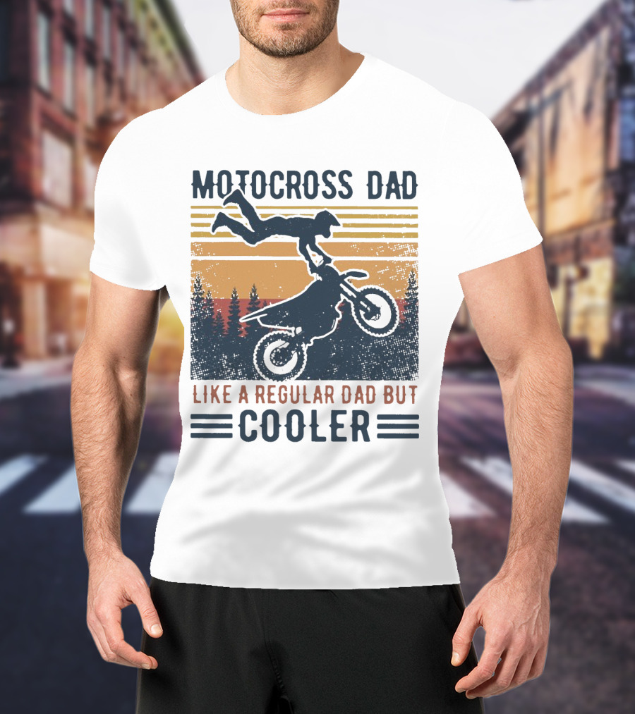 Motocross Dad Like A Regular Dad But Cooler Vintage Sunset Forest Scene T-Shirt