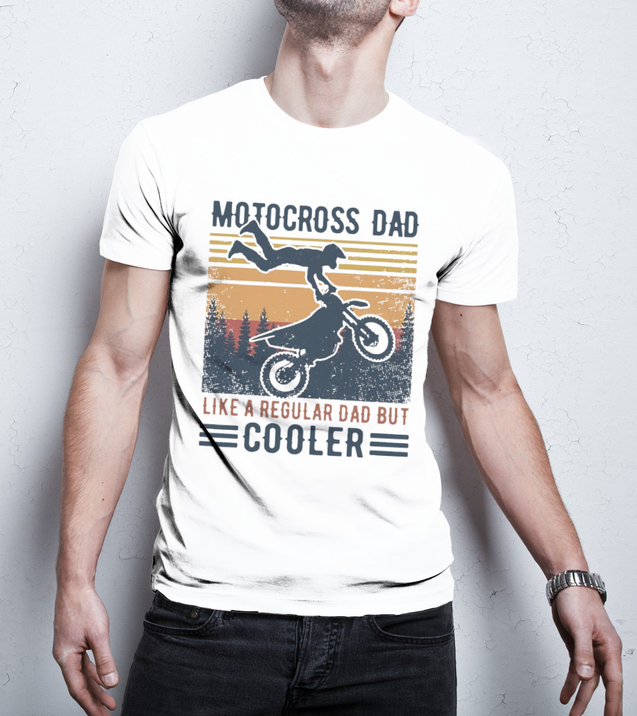 Motocross Dad Like A Regular Dad But Cooler Vintage Sunset Forest Scene T-Shirt