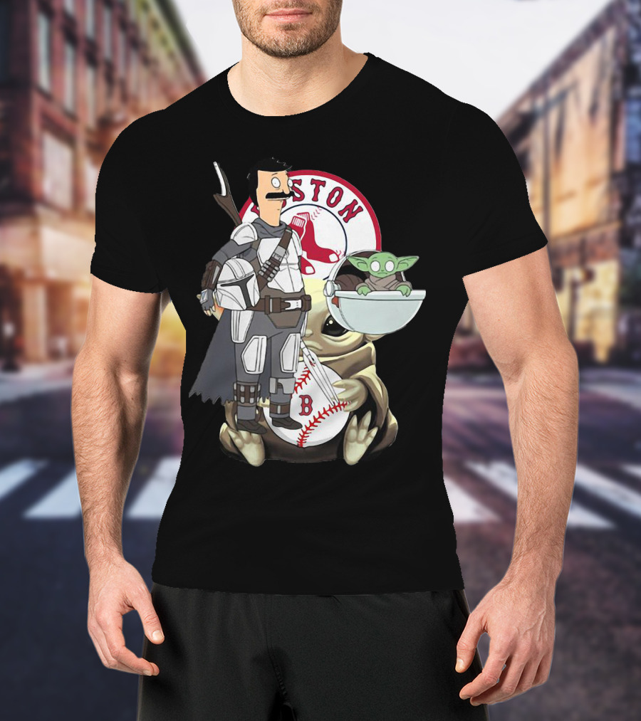 Bob's Burgers Mandalorian And Baby Yoda Boston Red Sox Crossover T-Shirt