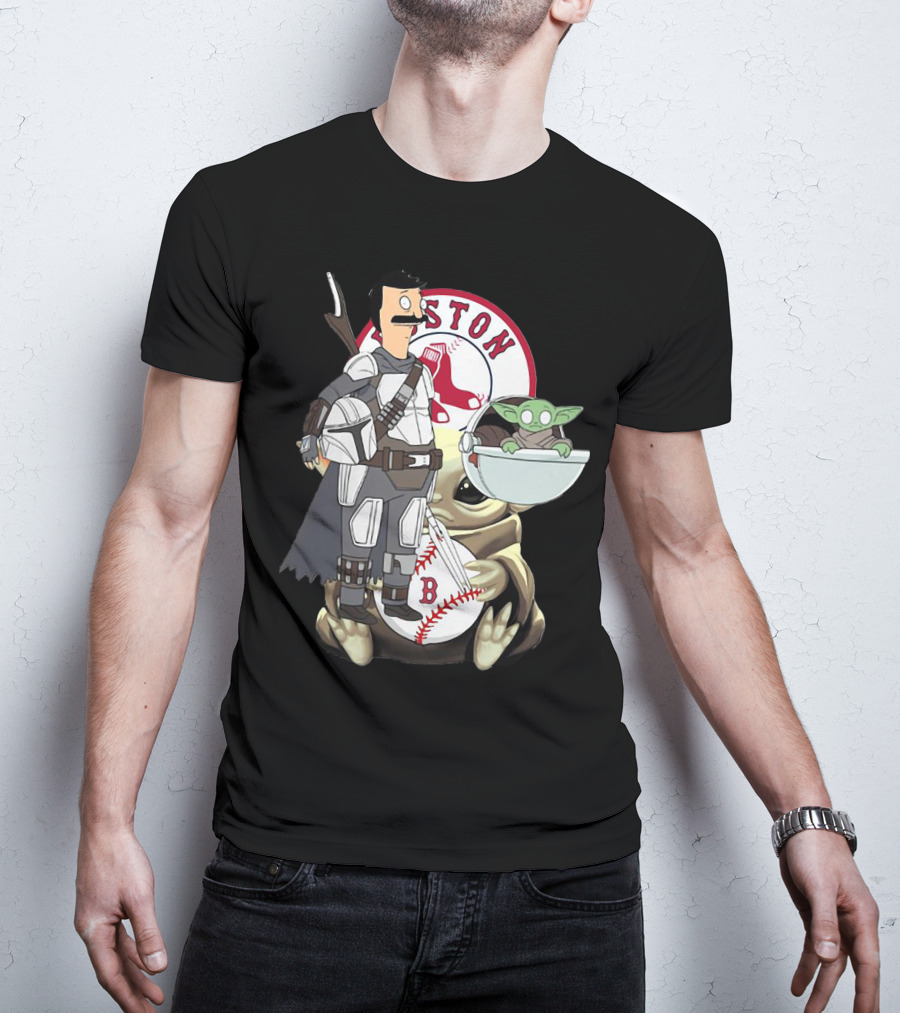 Bob's Burgers Mandalorian And Baby Yoda Boston Red Sox Crossover T-Shirt