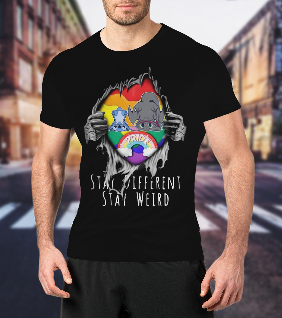Stay Different Stay Weird Inside Me Stitch Night Fury Pride Heart T-Shirt