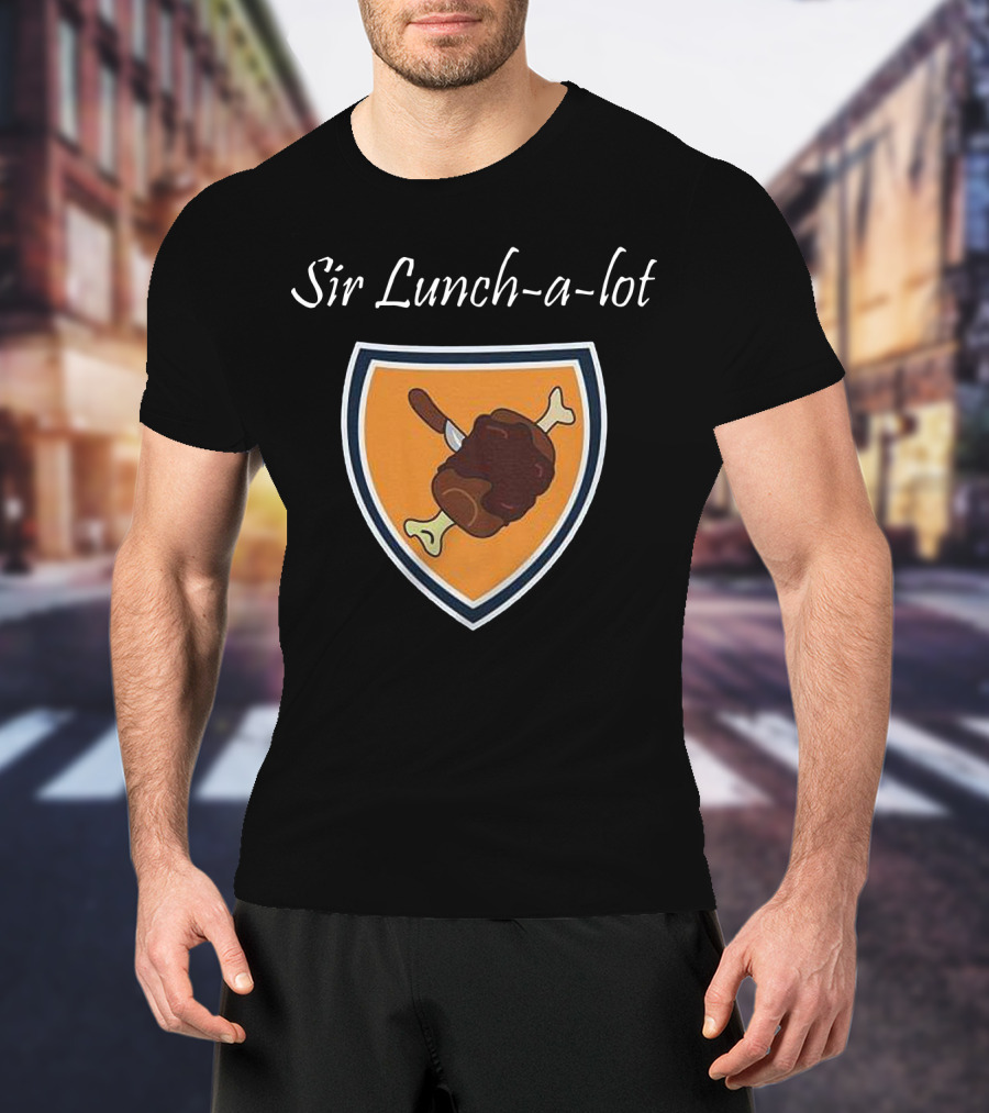 Sir Lunch-a-Lot Medieval Feast Shield Emblem T-Shirt