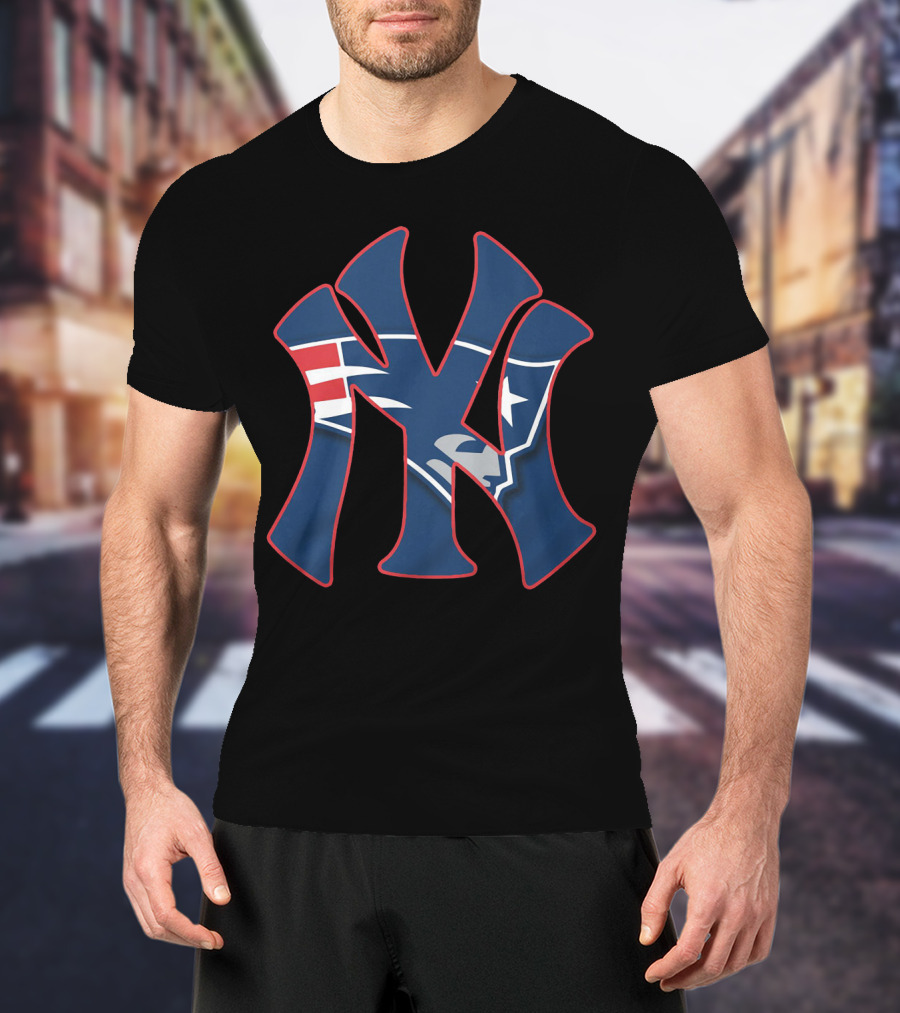 New York Yankees New England Patriots Logo Fusion T-Shirt