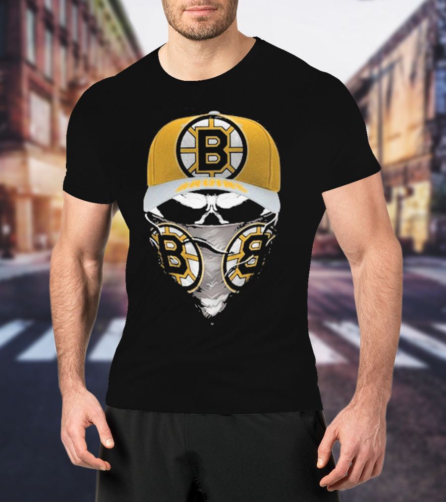 Boston Bruins Skull Mask And Hat T-Shirt
