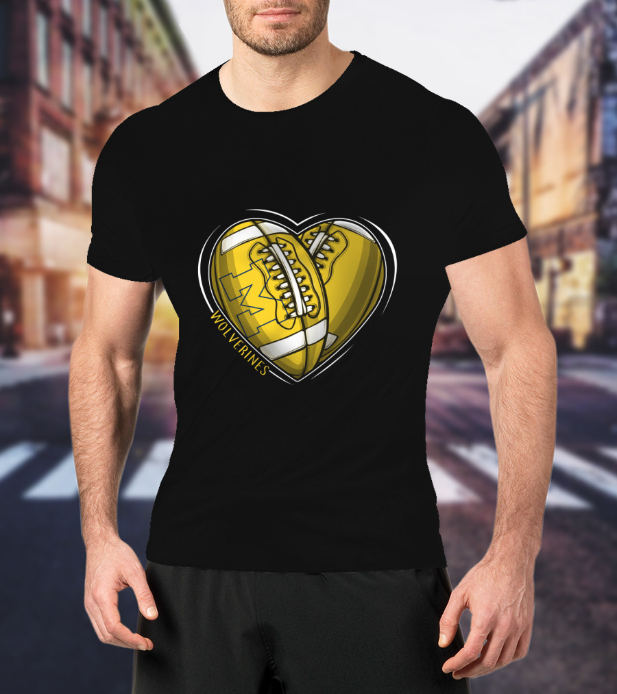 Michigan Wolverines Heart-Shaped Football T-Shirt