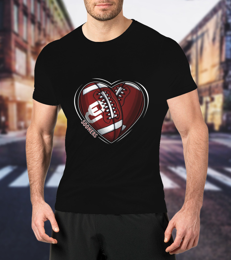 DH 90 NCAA Oklahoma Sooners Heart Football T-Shirt