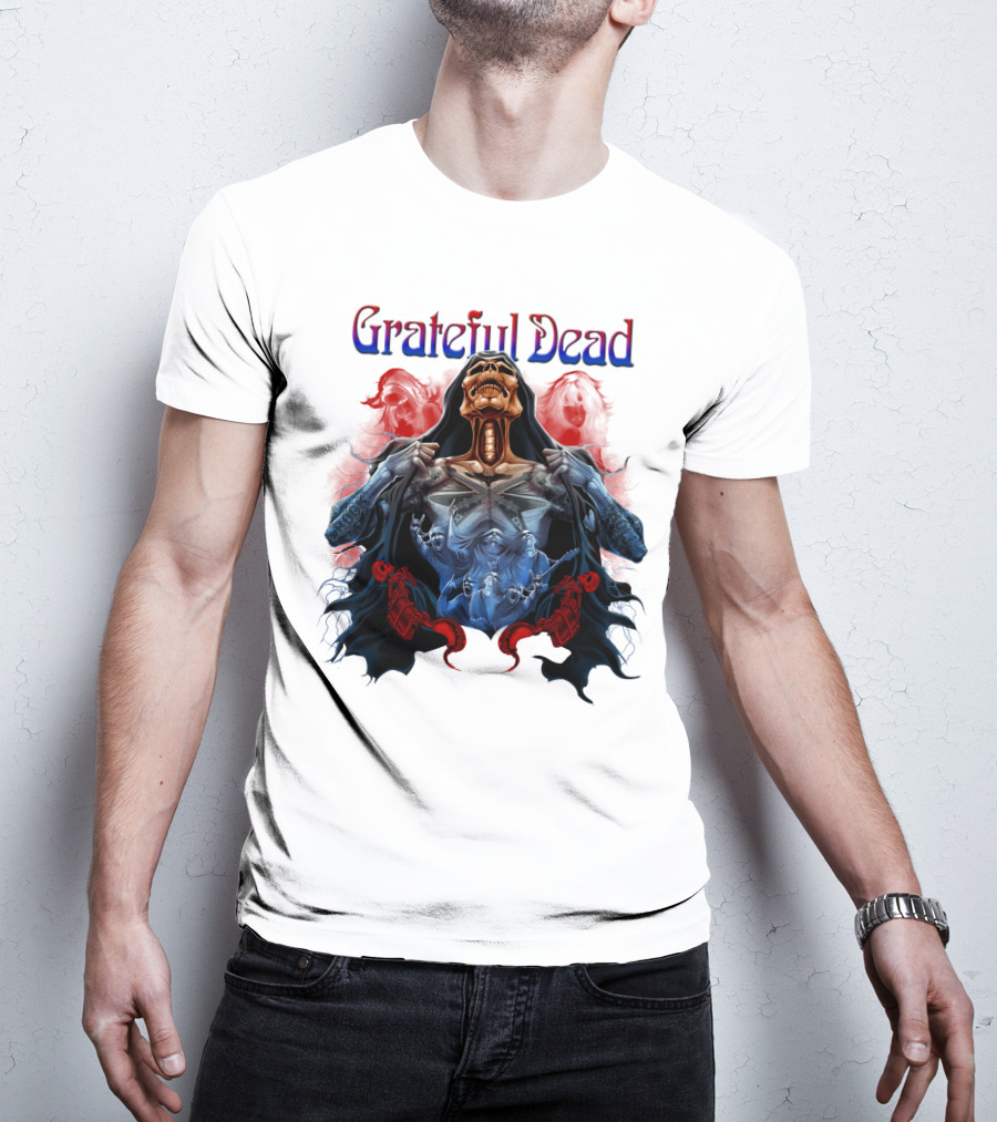 Grateful Dead Skeleton Artwork With Red And Blue T-Shirt