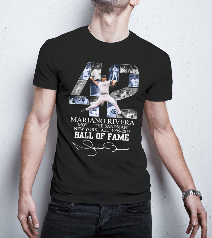 Mariano Rivera Mo The Sandman New York A.l. 1995-2013 Hall Of Fame T-Shirt