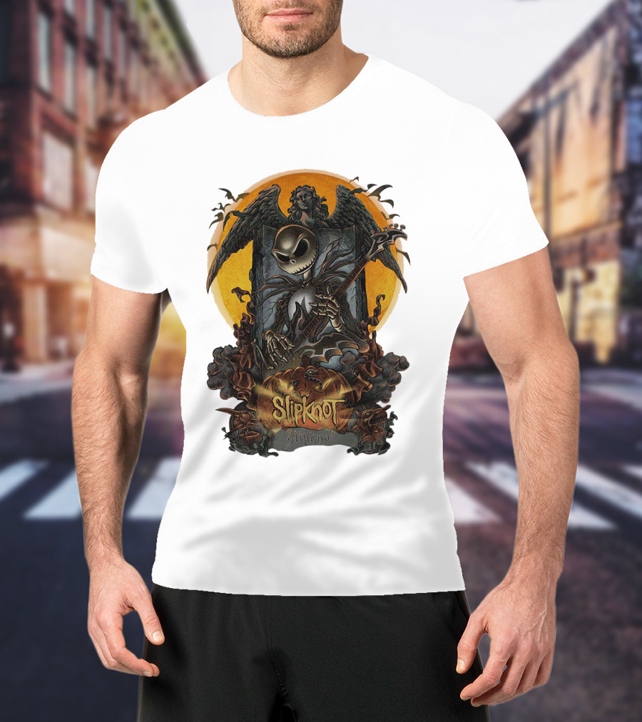 Jack Skellington Slipknot Guitar Angel Halloween Pumpkin Scene T-Shirt