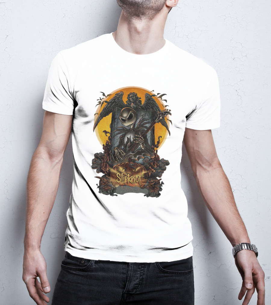 Jack Skellington Slipknot Guitar Angel Halloween Pumpkin Scene T-Shirt