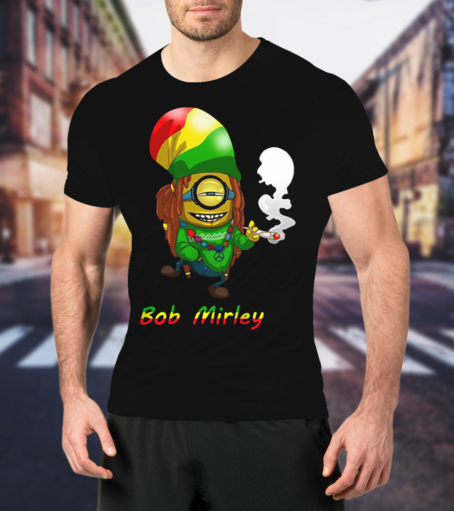 Bob Mirley Minion With Rasta Colors Smoking And Peace Necklace T-Shirt