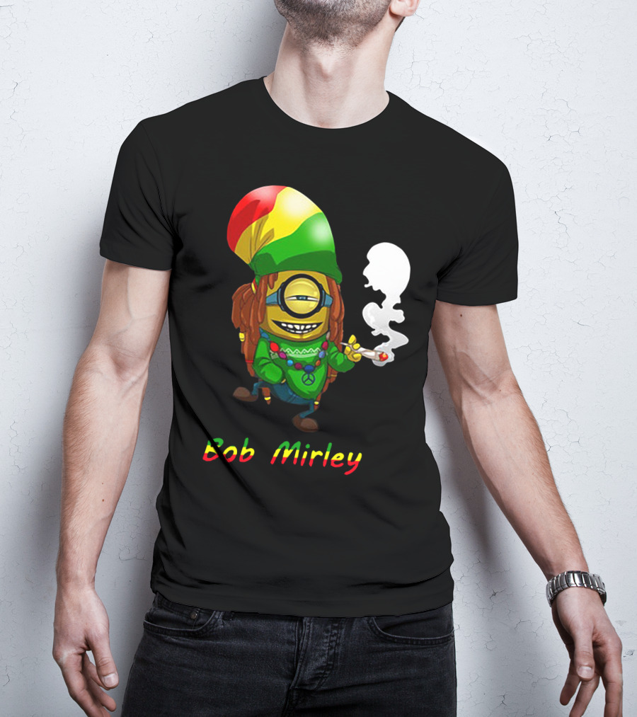 Bob Mirley Minion With Rasta Colors Smoking And Peace Necklace T-Shirt