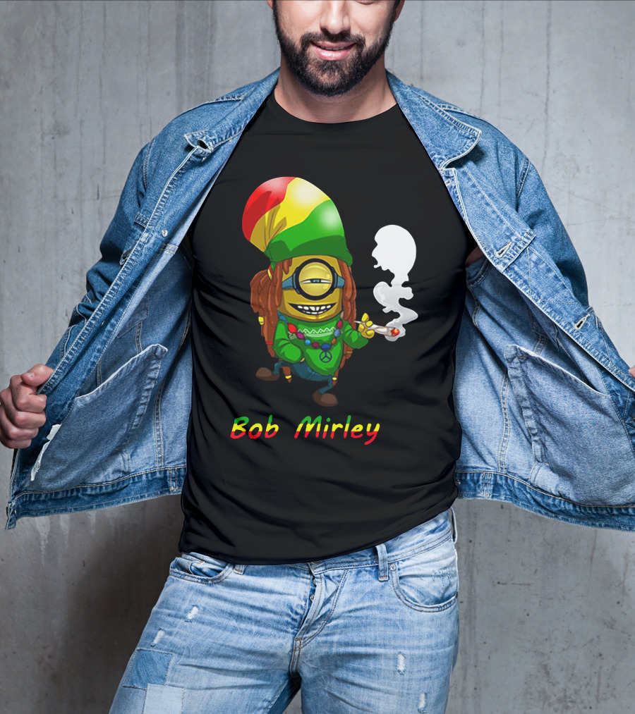 Bob Mirley Minion With Rasta Colors Smoking And Peace Necklace T-Shirt