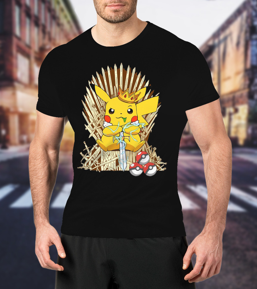 Pikachu Throne King With Sword And Pokeballs Game Of Thrones Style T-Shirt