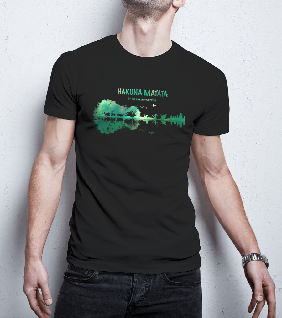 Hakuna Matata It Means No Worries Green Nature Silhouette With Wildlife Reflections T-Shirt