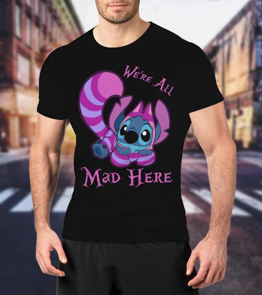 Stitch And Cheshire Cat We're All Mad Here Crossover T-Shirt