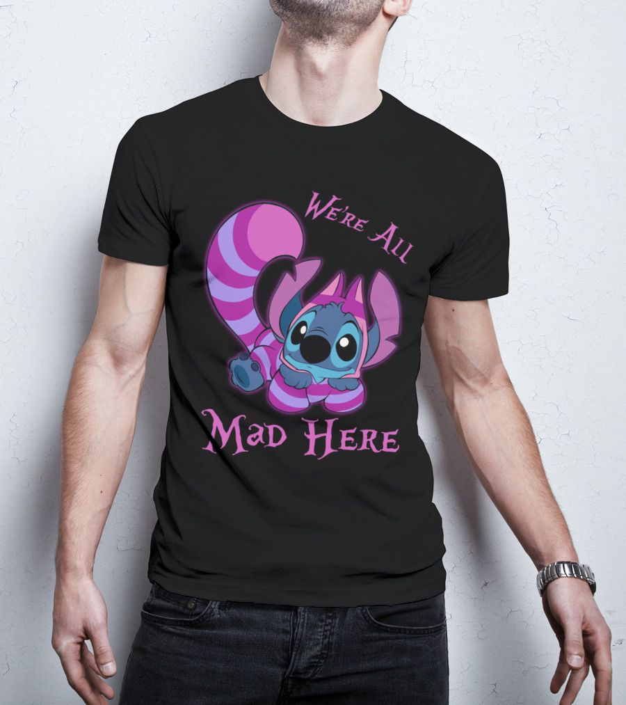 Stitch And Cheshire Cat We're All Mad Here Crossover T-Shirt
