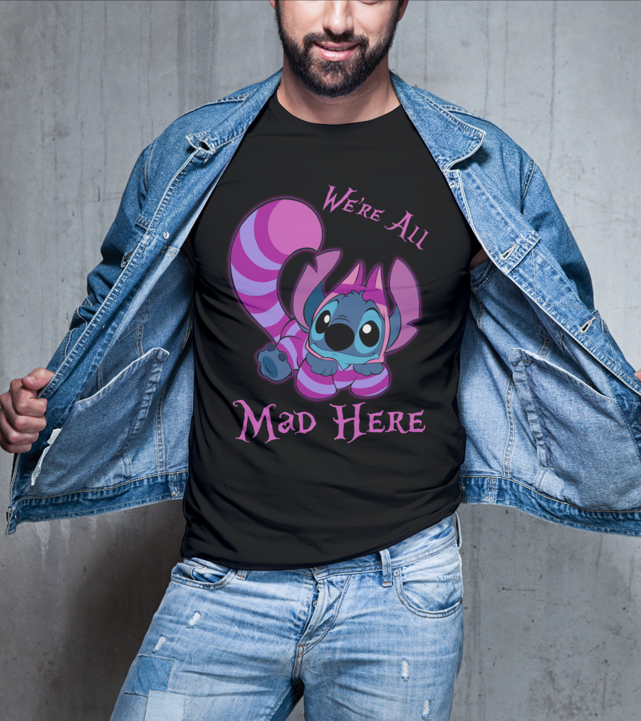 Stitch And Cheshire Cat We're All Mad Here Crossover T-Shirt