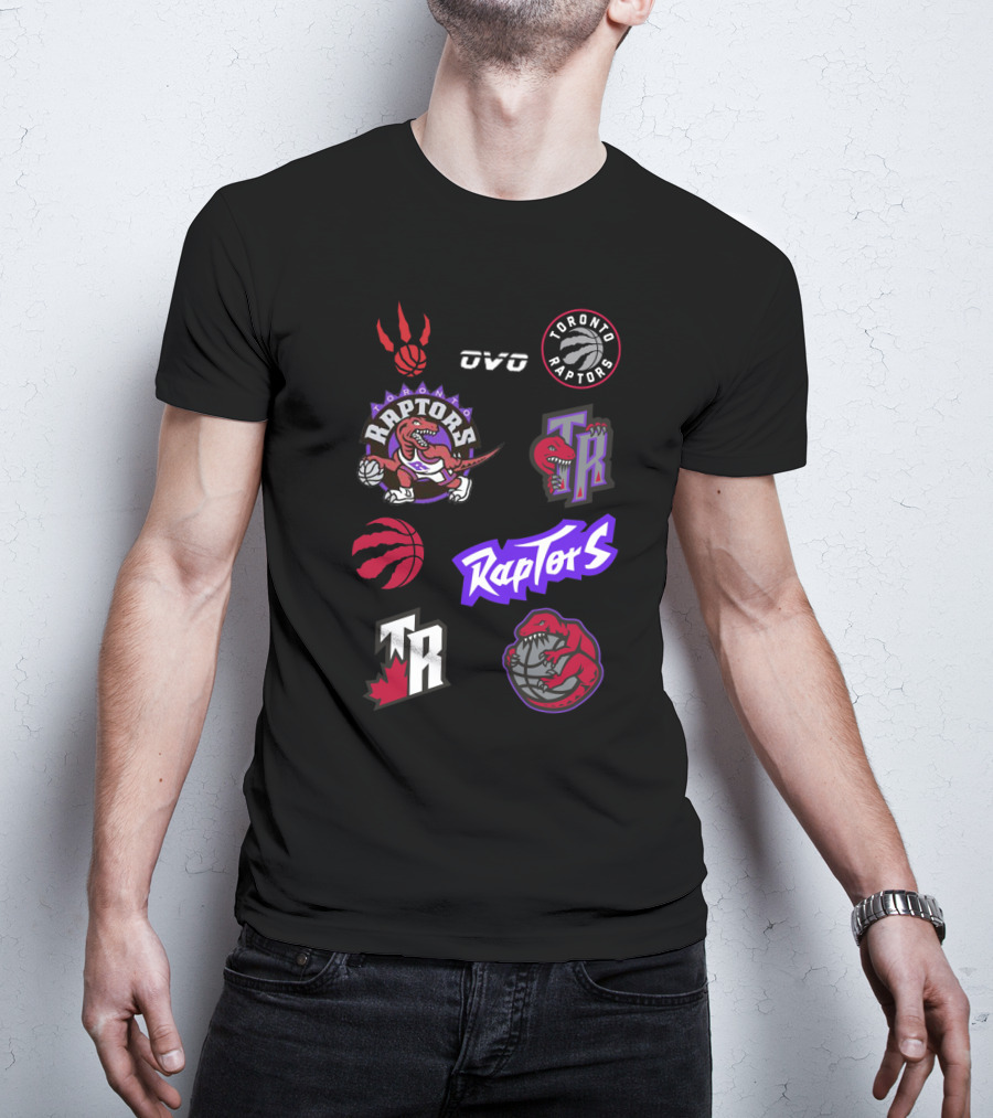 Toronto Raptors Logos Collection Including OVO Partnership And Dinosaur Iconography T-Shirt