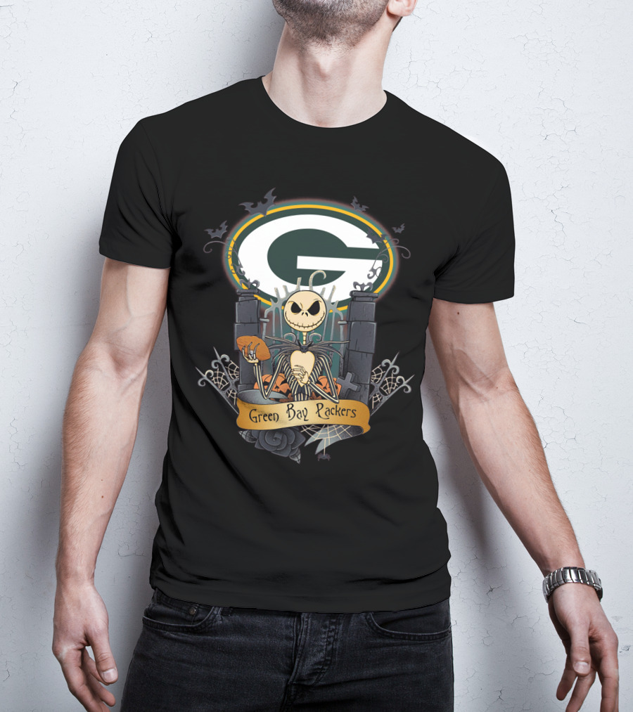 Green Bay Packers Jack Skellington Football Crossover T-Shirt