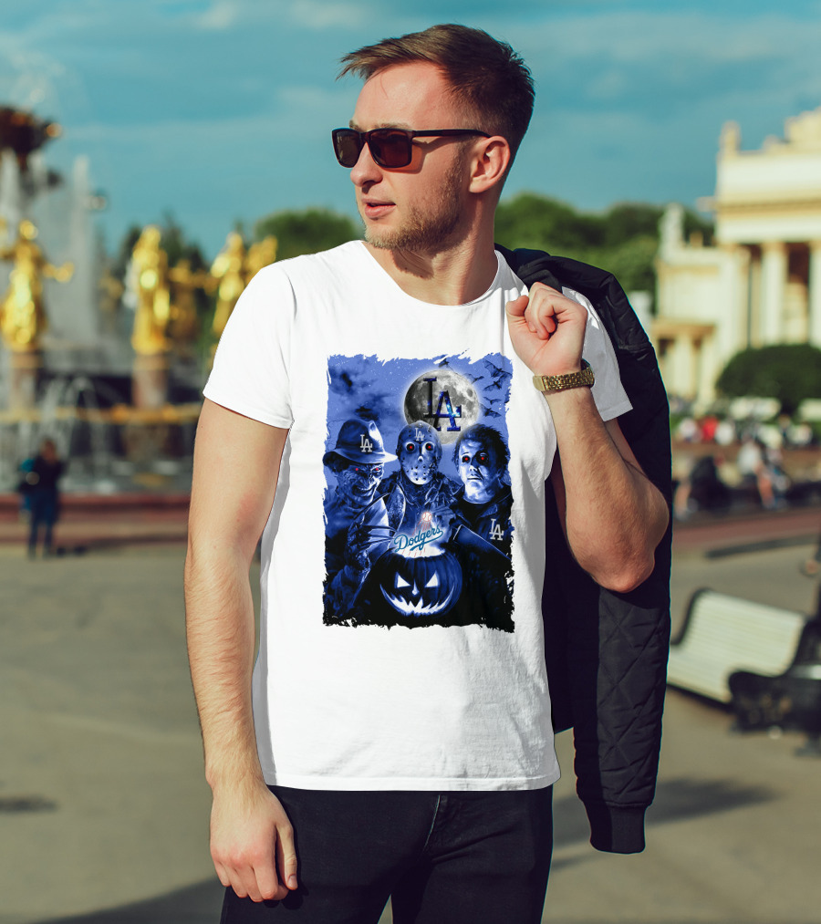Los Angeles Dodgers Horror Icons Halloween Moon T-Shirt