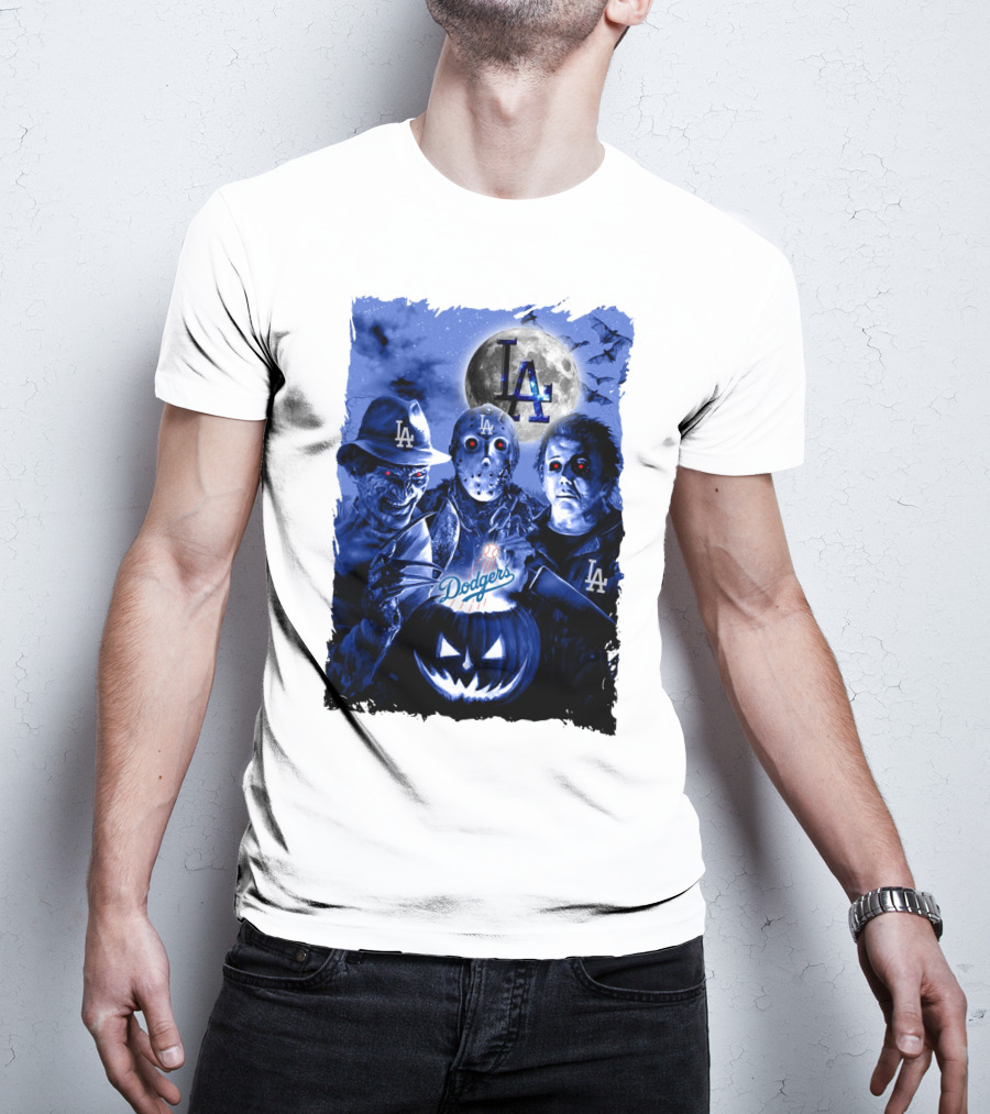 Los Angeles Dodgers Horror Icons Halloween Moon T-Shirt