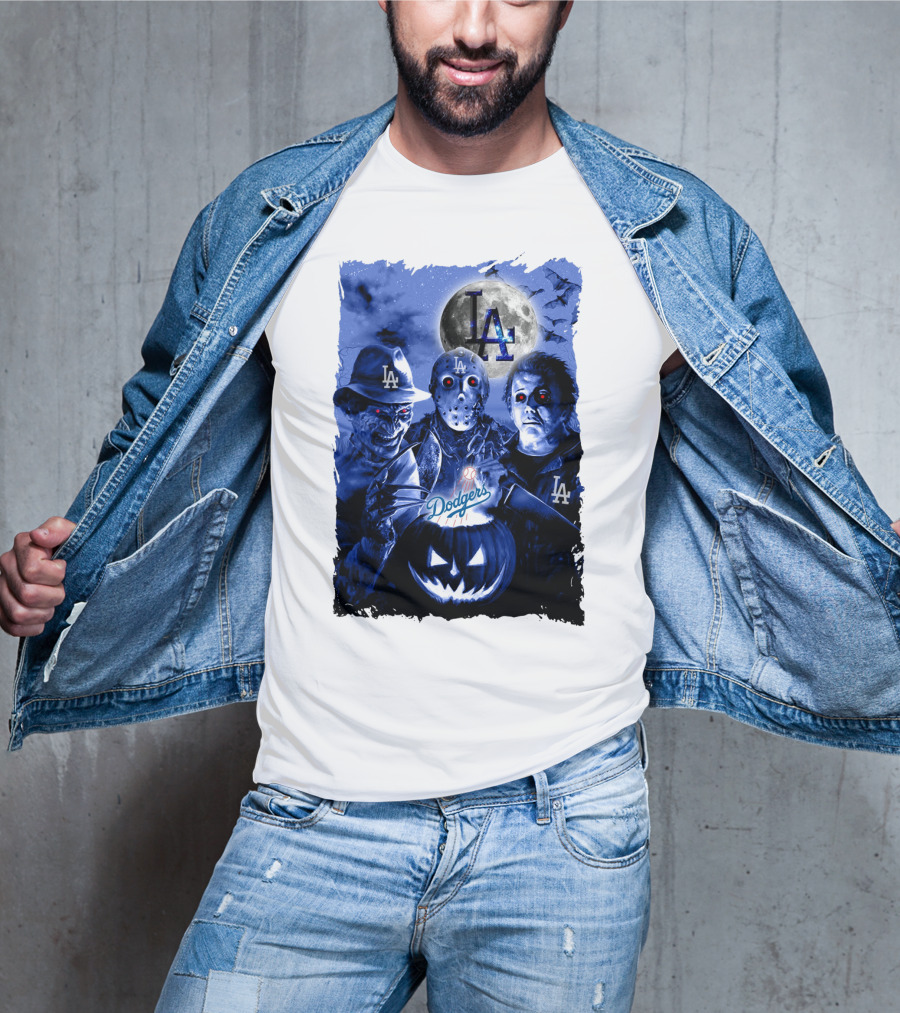 Los Angeles Dodgers Horror Icons Halloween Moon T-Shirt