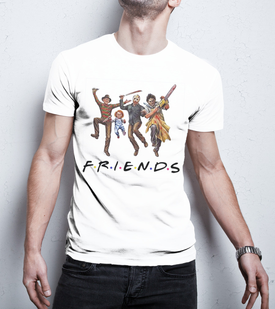 Horror Icons Halloween FRIENDS Parody Featuring Freddy Jason Chucky Leatherface T-Shirt