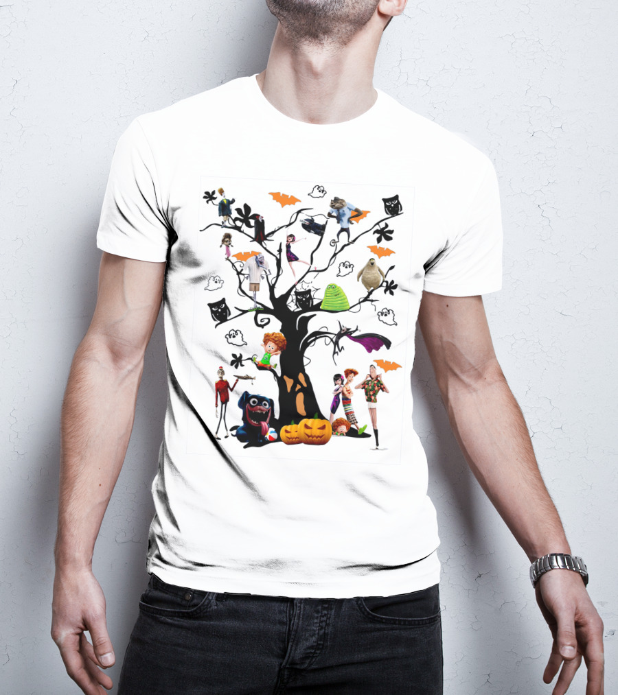 Hotel Transylvania 3 Halloween Tree Characters And Symbols With Pumpkins And Bats T-Shirt