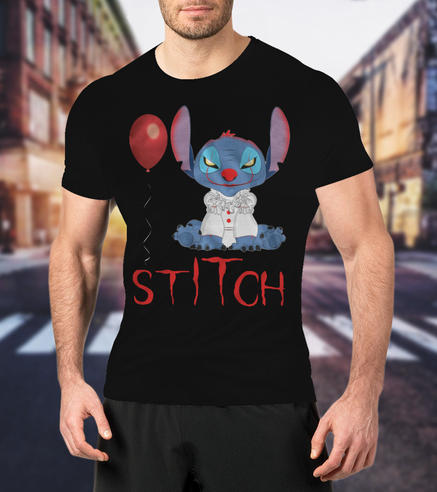 It Horror Stitch With Pennywise Balloon T-Shirt