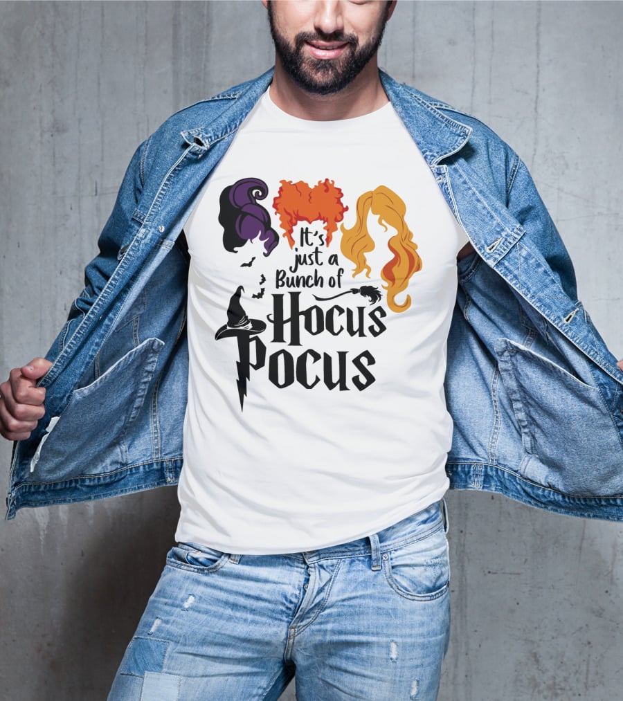 Hocus Pocus It's Just A Bunch Of Witch Hair Silhouettes With Hats And Bats T-Shirt