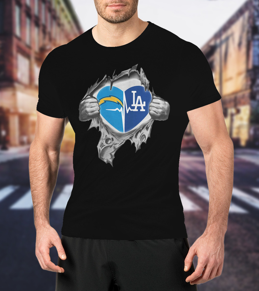 Los Angeles Chargers Dodgers Heart Ekg Pulse T-Shirt