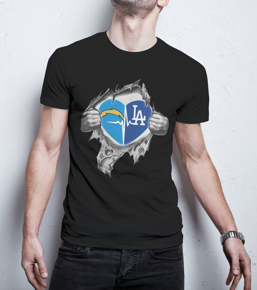 Los Angeles Chargers Dodgers Heart Ekg Pulse T-Shirt
