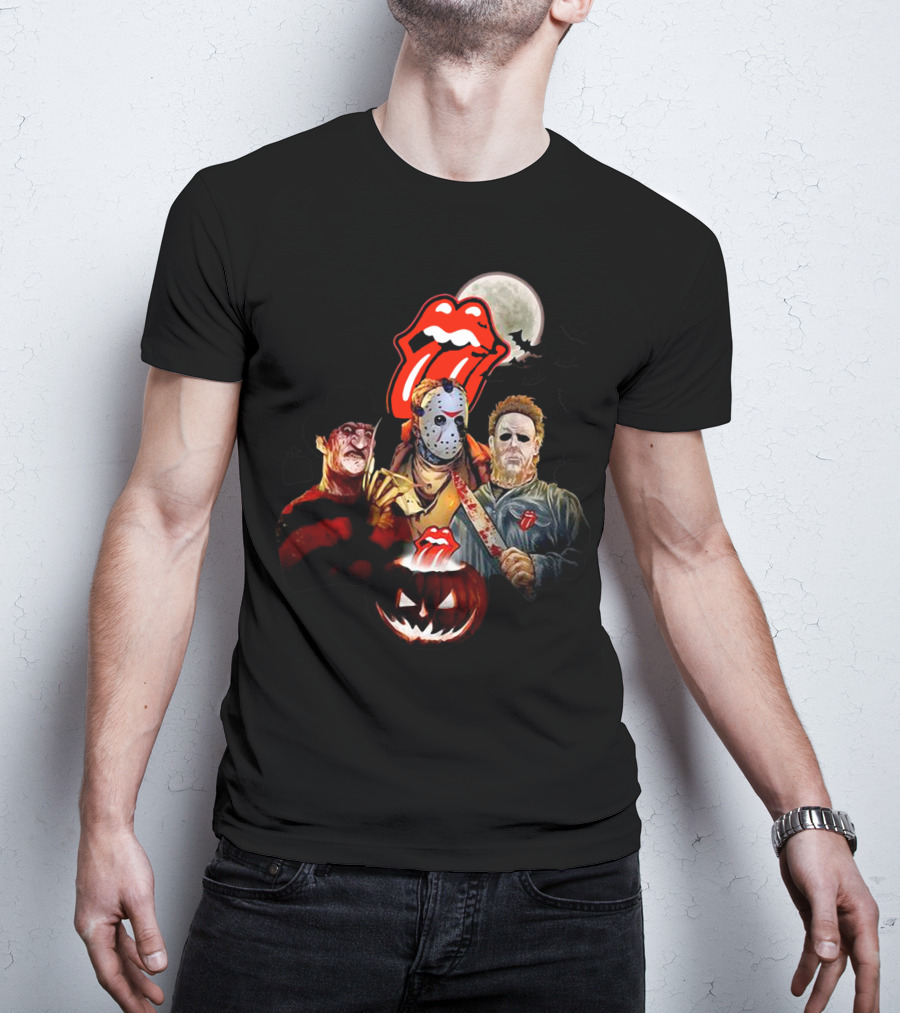 Michael Myers Voorhees Freddy Horror Mashup Halloween Moon Pumpkins Bats Tongue T-Shirt