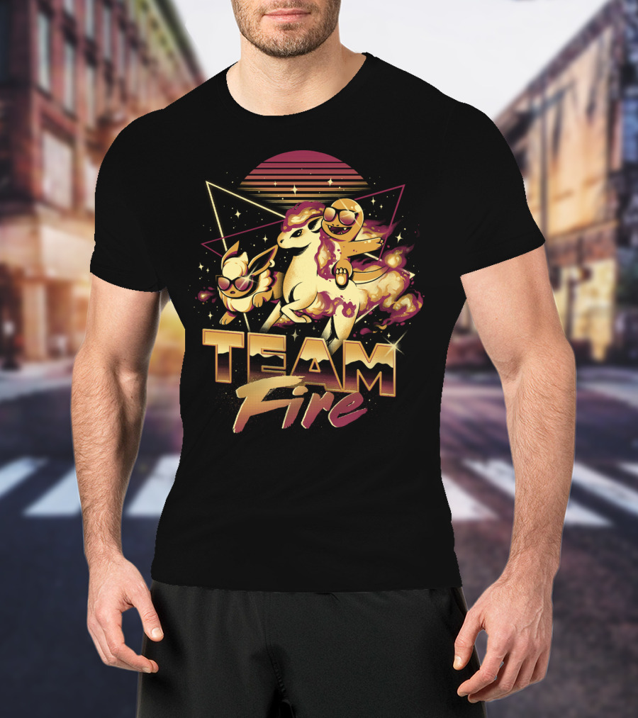 Retro PokEmon Team Fire Sunglasses Ponyta Flareon 80s T-Shirt