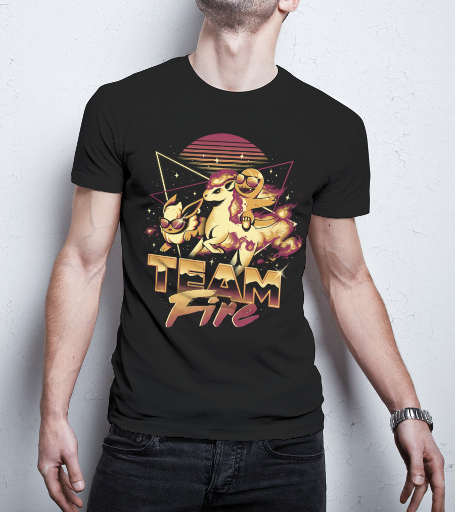 Retro PokEmon Team Fire Sunglasses Ponyta Flareon 80s T-Shirt