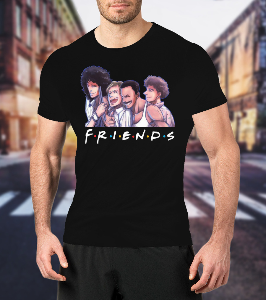 Queen Band Members Anime Style Friends Logo Mashup T-Shirt