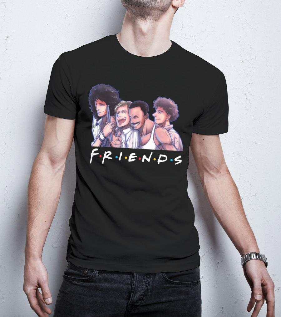 Queen Band Members Anime Style Friends Logo Mashup T-Shirt