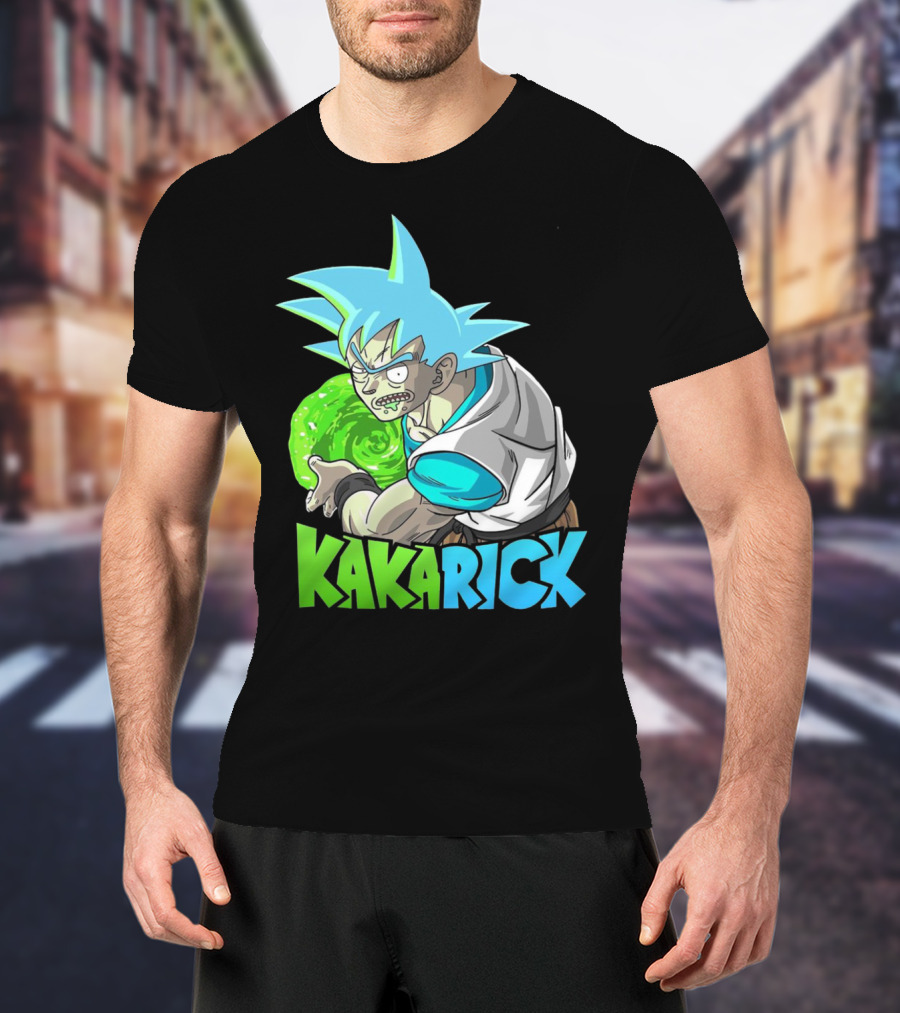 Kakarick Rick And Morty X DBZ Crossover With Green Energy Sphere And Blue Hair T-Shirt
