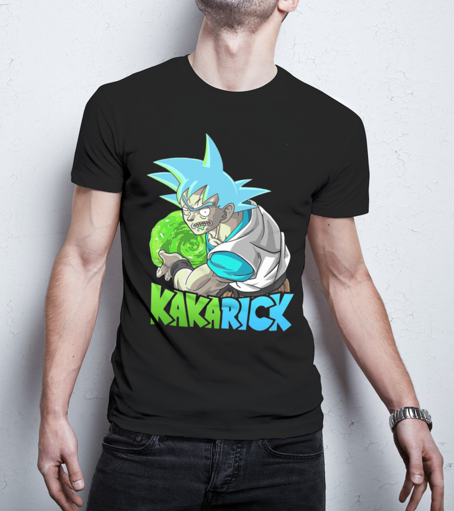 Kakarick Rick And Morty X DBZ Crossover With Green Energy Sphere And Blue Hair T-Shirt