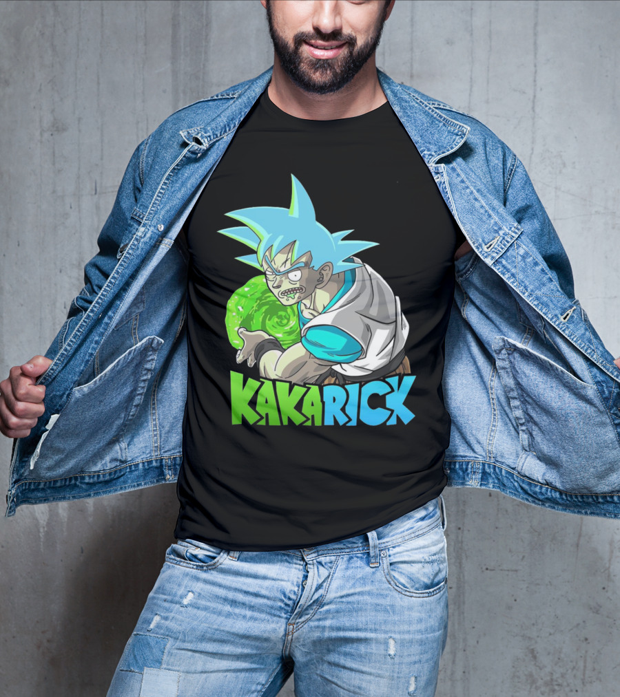 Kakarick Rick And Morty X DBZ Crossover With Green Energy Sphere And Blue Hair T-Shirt