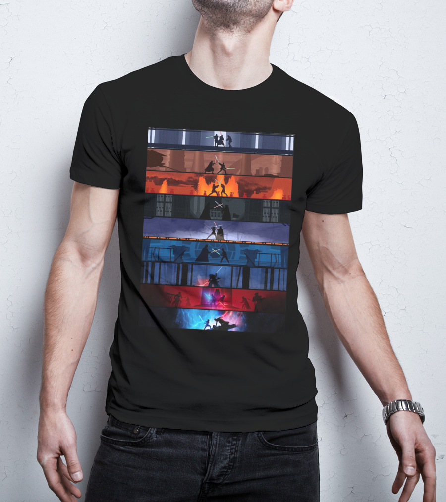 Star Wars Iconic Lightsaber Duels Across Saga T-Shirt