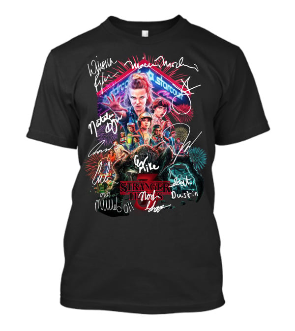 Stranger Things 3 Starcourt Mall Eleven Dustin Mike Lucas Signatures Poster T-Shirt