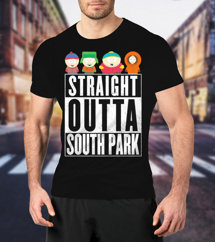Straight Outta South Park With Iconic Characters Cartman Kyle Stan And Kenny T-Shirt