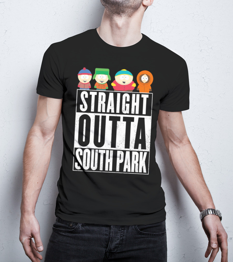 Straight Outta South Park With Iconic Characters Cartman Kyle Stan And Kenny T-Shirt