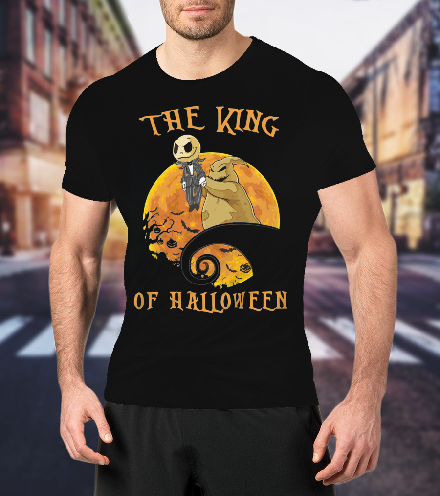 The King Of Halloween Jack Skellington And Oogie Boogie With Pumpkin Moon T-Shirt