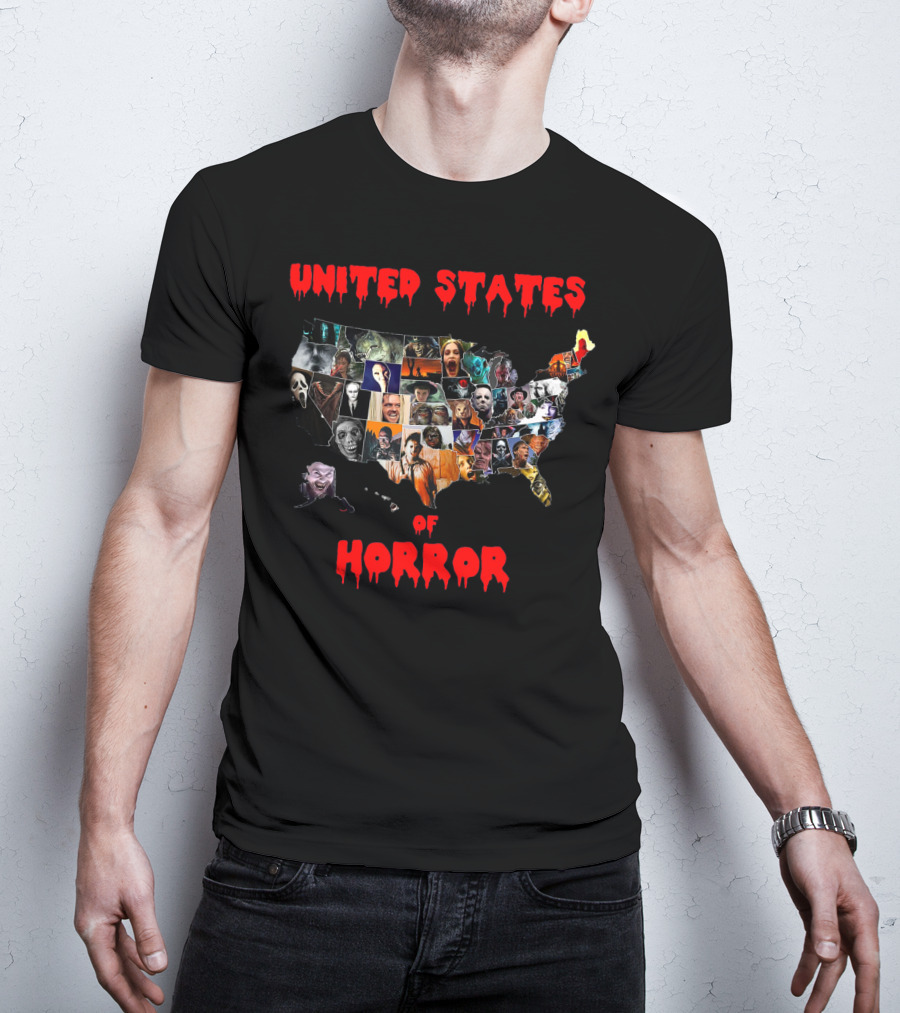 United States Of Horror Map Featuring Iconic Characters T-Shirt